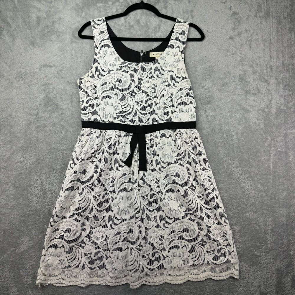Monteau Dress Women's Large White Black Sleeveless Mini Preppy Work Lace Formal